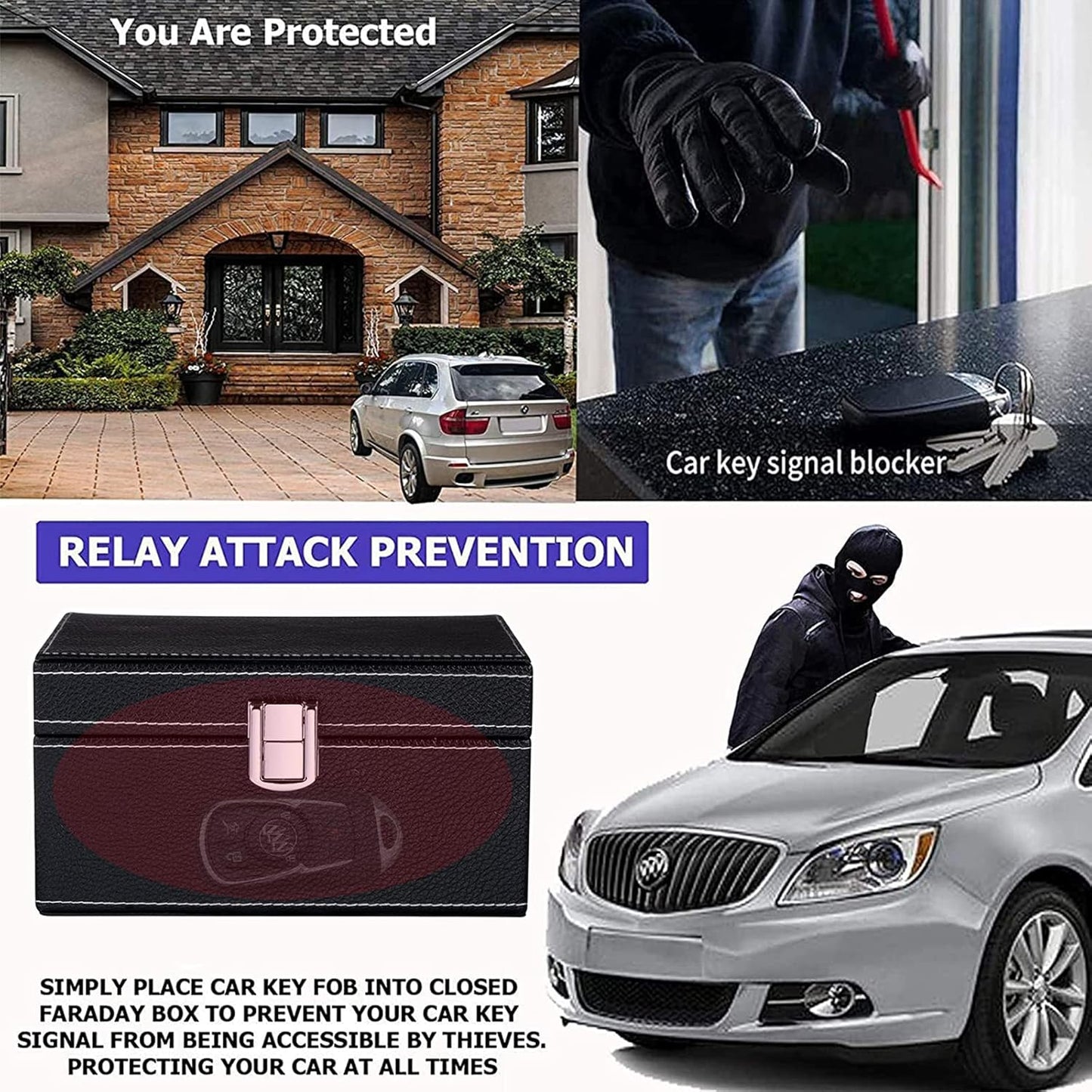 Faraday Box for Car Keys, Faraday Key Fob Protector Box Car Key Signal Blocking Box anti Theft Car Key Box RFID Signal Blocking Box Key Fob Protecter Leather Signal Blocker Box for Car Keys