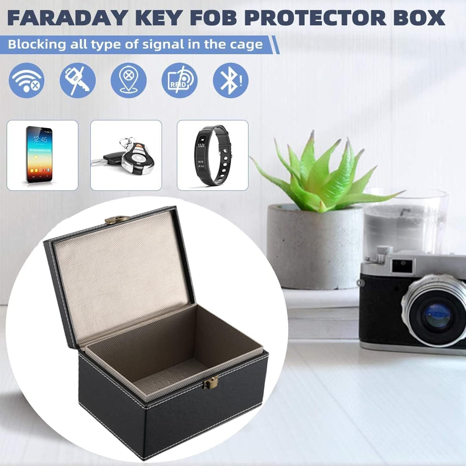 Faraday Box for Car Keys, Faraday Key Fob Protector Box Car Key Signal Blocking Box anti Theft Car Key Box RFID Signal Blocking Box Key Fob Protecter Leather Signal Blocker Box for Car Keys