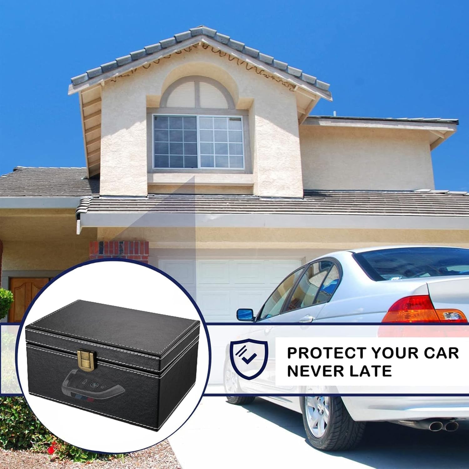 Faraday Box for Car Keys, Faraday Key Fob Protector Box Car Key Signal Blocking Box anti Theft Car Key Box RFID Signal Blocking Box Key Fob Protecter Leather Signal Blocker Box for Car Keys
